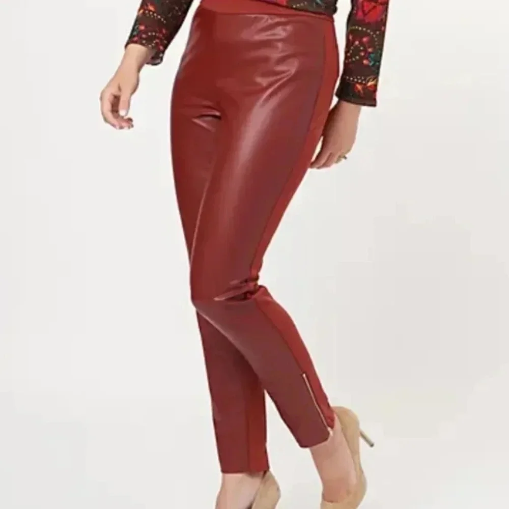 Jason Wu faux leather burnt orange pull-on pants women's size Medium sli… - Picture 1 of 11